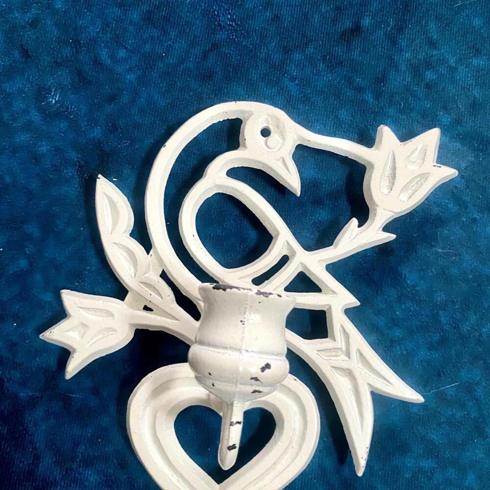 Vintage White Iron Bird Heart Candle Holder Wall Hanging Gallery Wall